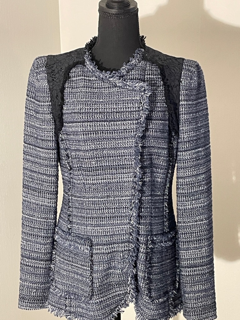 Navy Tweed Fringe Trim Jacket- Rebecca Taylor size 6